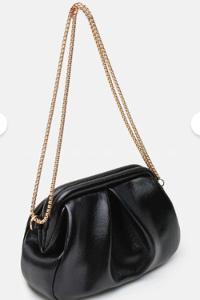 Lamelif Clutch Form Uzun Askılı Degas Kadın Çanta Parlak Siyah