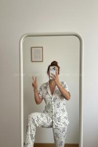 Lamelif Kadın Milan Soft Touch Ön Düğmeli Tavşan Pijama Takımı