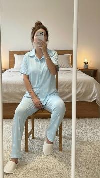 Lamelif Kadın Milan Kumaş  Kalp Desenli Ön Düğmeli  Mood Pijama Takımı