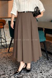 Lamelif Pileli Kemerli Etek Soft Kahve