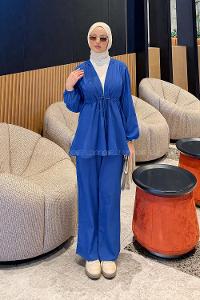 Sax V Neck Long Arm Cotton Regular Trousers Material Suit