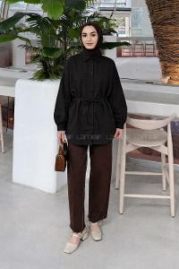 Black Shirt Collar Long Arm Cotton Unprinted Shirt