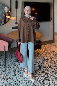 Lamelif Fırfırlı Gömlek Acı Kahve
