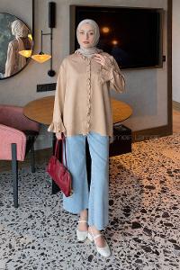 Lamelif Fırfırlı Gömlek Soft Kahve