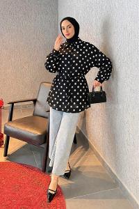 Black Shirt Collar Long Arm Cotton Shirt