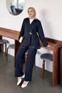 Navy Blue Shirt Collar Long Arm Ayrobin Regular Trousers Comfortable Suit