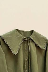 Lamelif Çiçek Detaylı Bebe Yaka Gömlek Acı Kahve