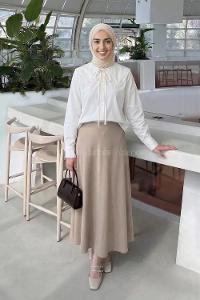 Lamelif Çiçek Detaylı Bebe Yaka Gömlek Beyaz