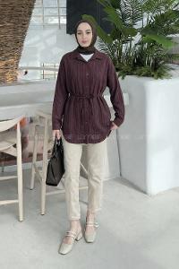 Claret Red Shirt Collar Long Arm Viscose Fabric Unprinted Shirt