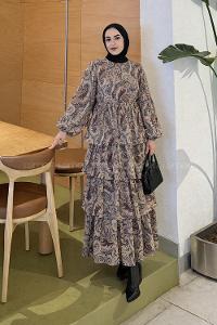 Claret Red Crew Neck Crepe Fabric Printed Dresess