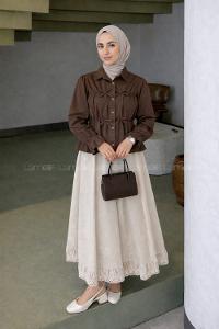 Bitter Brown Shirt Collar Long Arm Viscose Fabric Unprinted Shirt