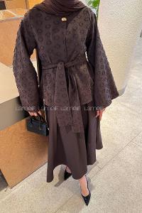 Lamelif Kabartma Nakış İşlemeli Takım Kahverengi