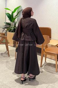 Lamelif Kabartma Nakış İşlemeli Takım Kahverengi