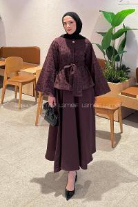 Lamelif Kabartma Nakış İşlemeli Takım Mürdüm