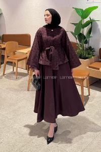 Lamelif Kabartma Nakış İşlemeli Takım Mürdüm