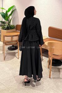 Lamelif Kabartma Nakış İşlemeli Takım Siyah