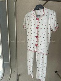 Lamelif Kadın Kiraz Desenli Fiyonk Özel Dikiş Pijama Takımı