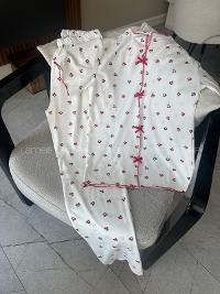 Lamelif Kadın Kiraz Desenli Fiyonk Özel Dikiş Pijama Takımı