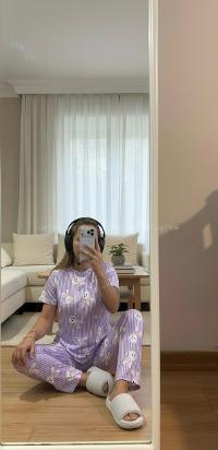 Lamelif Kadın Milan Kumaş  Tavşan   Desenli Pijama Takımı