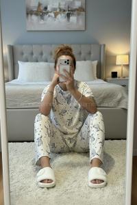 Lamelif Kadın Milan Kumaş  Tavşan   Desenli Pijama Takımı