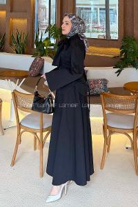 Lamelif Kravat Yaka Tesettür Takım Siyah