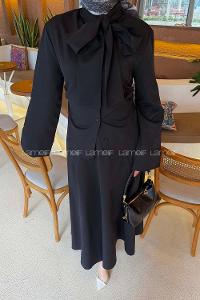 Lamelif Kravat Yaka Tesettür Takım Siyah