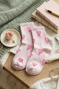 Lamelif Penye Pembe Kalp Kolej Çorap