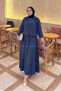 Lamelif Zincir Detaylı Etekli Takım Lacivert