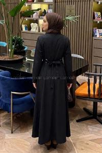 Lamelif Bel Kemer Detaylı Tesettür Elbise Siyah