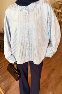 Lamelif Çizgili Modal Gömlek Bebe Mavisi