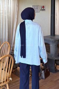 Lamelif Çizgili Modal Gömlek Bebe Mavisi