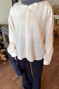 Lamelif Çizgili Modal Gömlek Beyaz