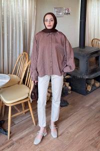 Brown Shirt Collar Long Arm Viscose Fabric Shirt