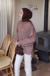 Brown Shirt Collar Long Arm Viscose Fabric Shirt