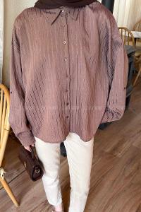 Brown Shirt Collar Long Arm Viscose Fabric Shirt