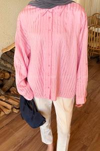 Lamelif Çizgili Modal Gömlek Pembe