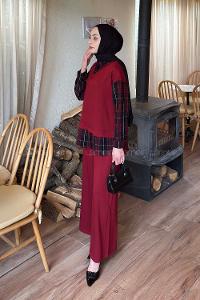 Claret Red Shirt Collar Long Arm Cotton Regular Trousers Comfortable Suit