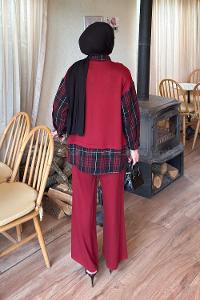 Claret Red Shirt Collar Long Arm Cotton Regular Trousers Comfortable Suit