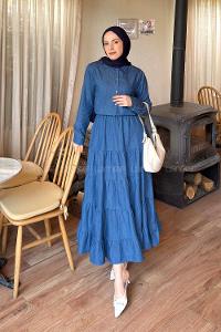 Blue Shirt Collar Cotton Dresess