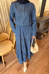 Blue Shirt Collar Cotton Dresess