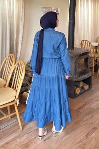 Blue Shirt Collar Cotton Dresess