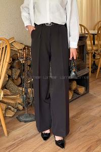 Lamelif Kemerli Pensli Pantolon Siyah