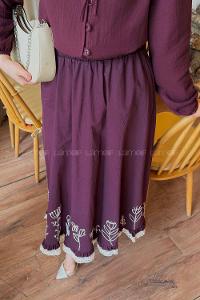 Lamelif Nakışlı Etek Mürdüm