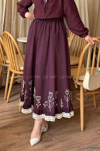 Lamelif Nakışlı Etek Mürdüm