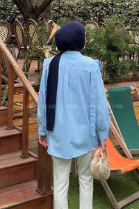 Baby Blue Shirt Collar Long Arm Cotton Shirt