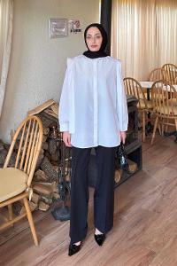 White Shirt Collar Long Arm Cotton Shirt