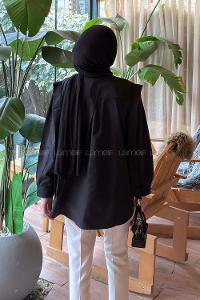 Lamelif Omuz Vatka Detaylı Tesettür Gömlek Siyah