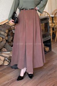 Lamelif Pileli Kemerli Etek Soft Kahve