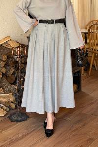 Anthracite Viscose Fabric Elastan Polyester Flared Skirt Skirt