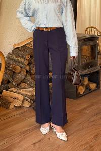 Lamelif Yüksek Bel Kemerli Kumaş Pantolon Lacivert